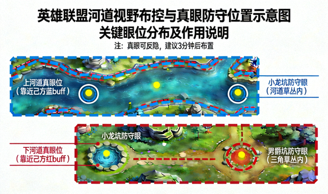 英雄联盟河道视野布控与真眼防守位置示意图